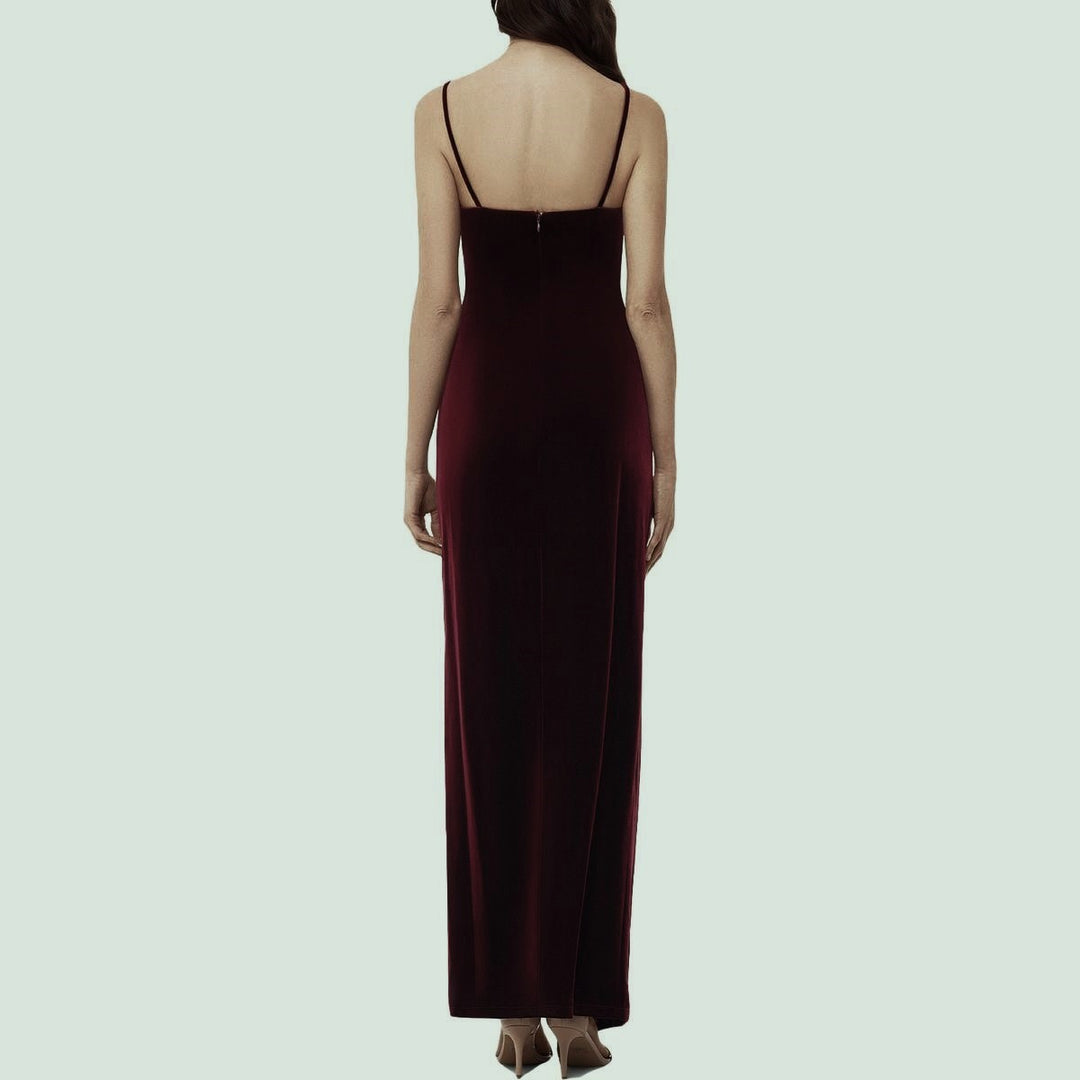 B&A by Betsy & Adam Draped Velvet Slit Gown