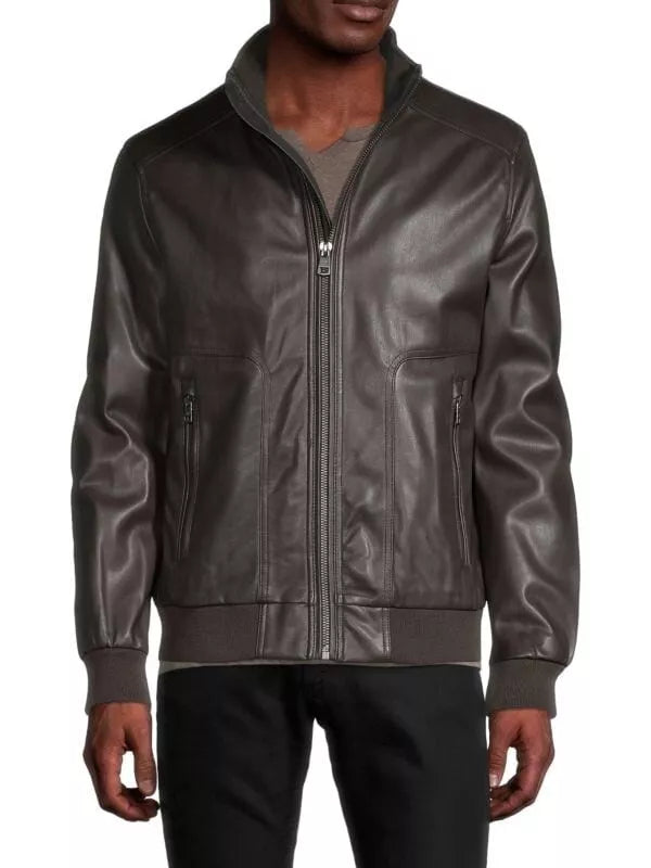 Calvin Klein MEN's Faux-Leather Bomber Jacket