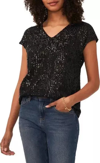 Vince Camuto Sequined Dolman Sleeve V-Neck Blouse