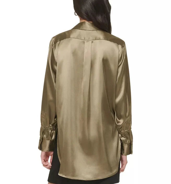 DKNY Satin Flap-Pocket Tunic Shirt