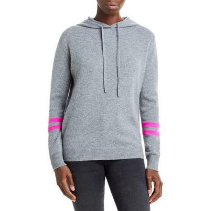 AQUA Cashmere Athletic Stripe Hoodie Sweater