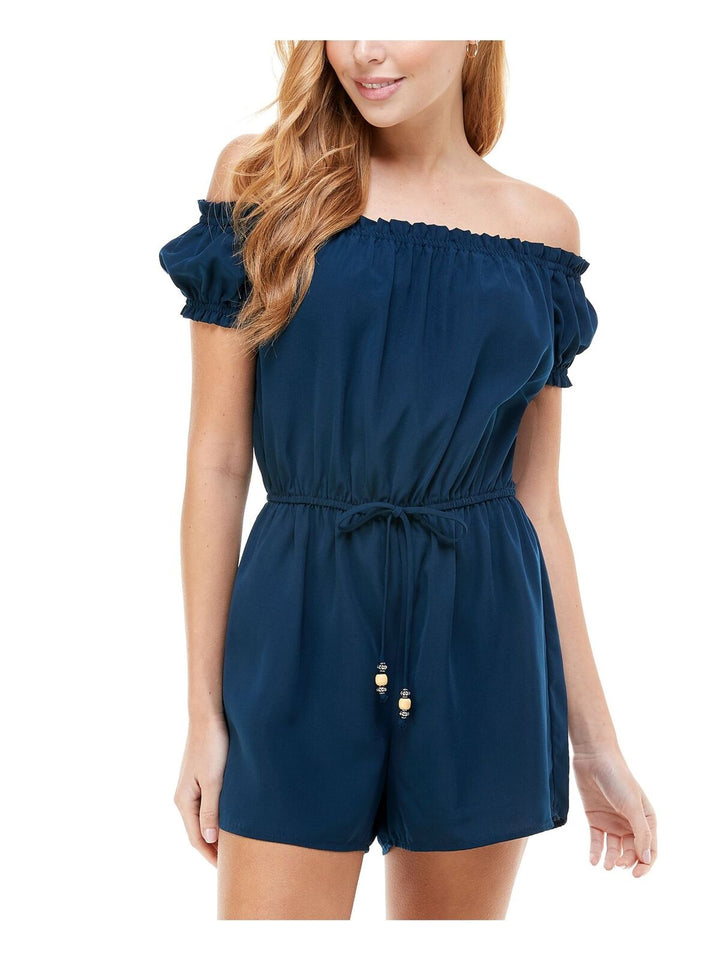 Kingston Grey Juniors' On and Off Shoulder Drawstring-Waist Romper