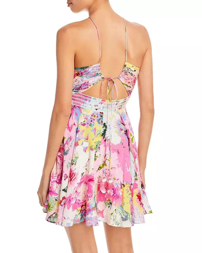 Rococo Sand Silk Floral Print Cutout Mini Dress