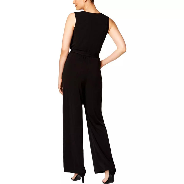 NY Collection Petite Surplice Belted Wide-Leg Jumpsuit