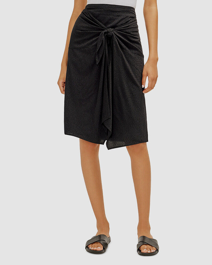 Three Dots Textured Dot Front Tie Skirt