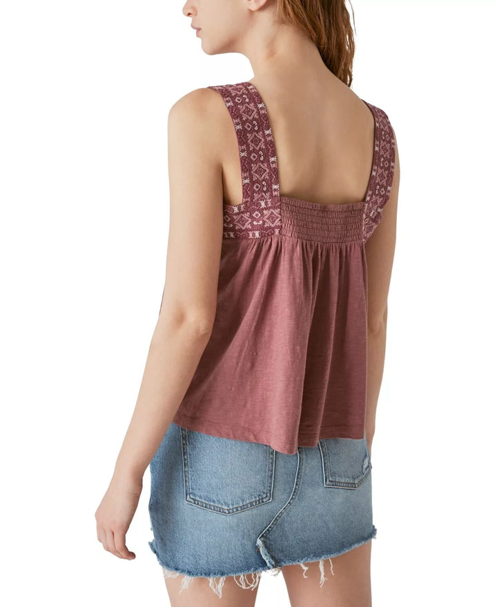 Lucky Brand Lace-Embroidered Sleeveless Square Neck Tank Top