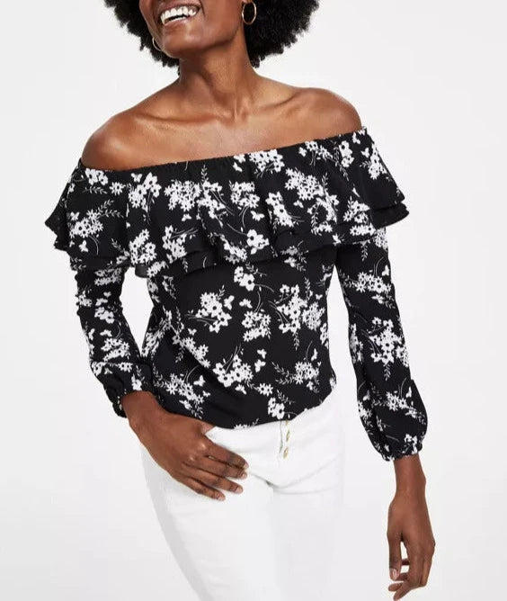 Michael Kors Botanical-Print Off-the-Shoulder Top