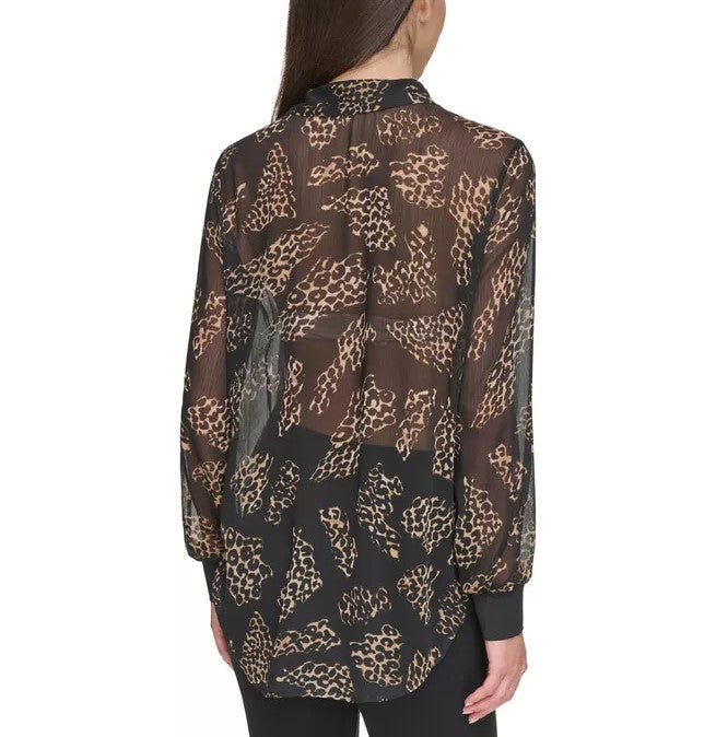 DKNY Semi-Sheer Oversized Printed Blouse