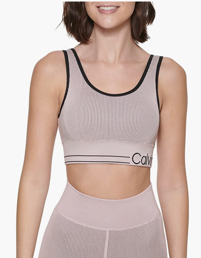 Calvin Klein Performance Sujetador deportivo acanalado sin costuras MSRP $ 39 Talla L # U5 362 NUEVO