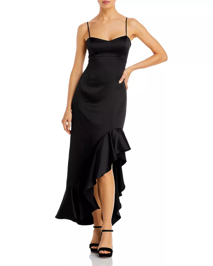 AQUA Spaghetti Strap Ruffle Hem Dress