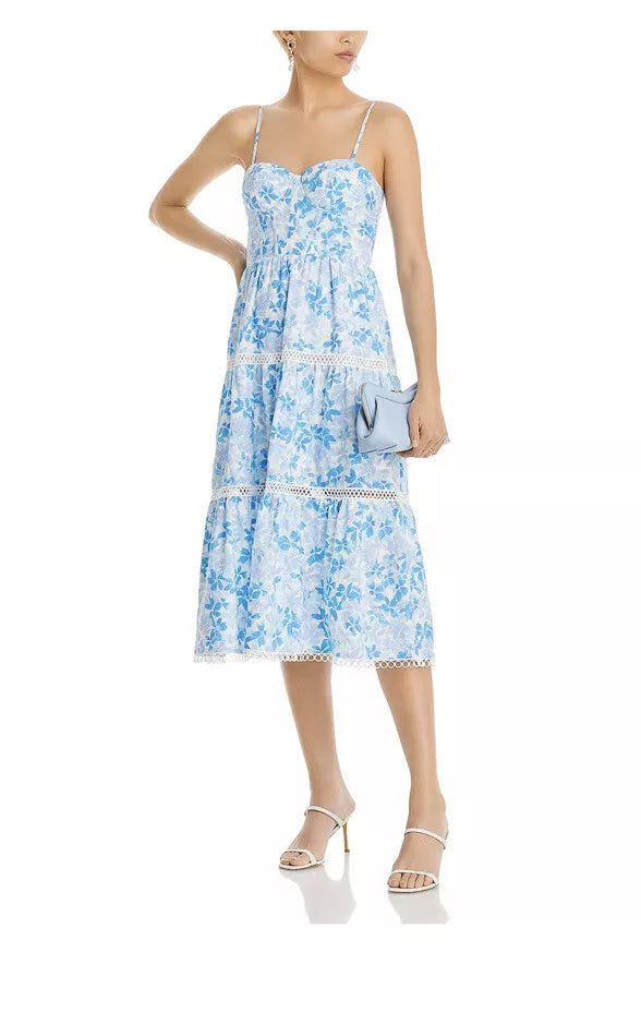 AQUA Sleeveless Bustier Tiered Midi Dress