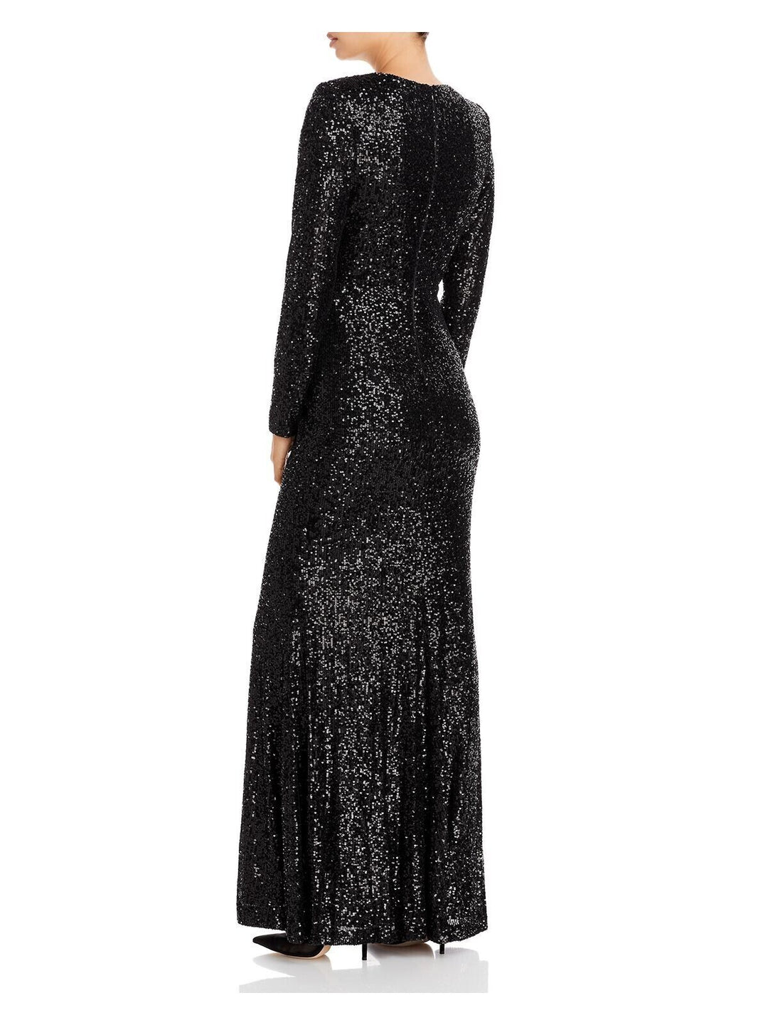 Eliza J Long Sleeve V Neck Sequin Gown
