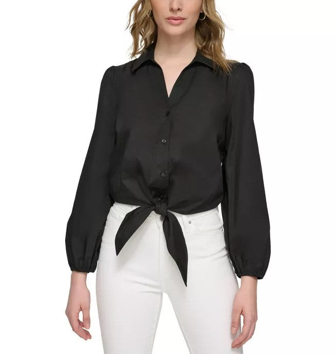 Calvin Klein Long Sleeve Tie-Waist Blouse