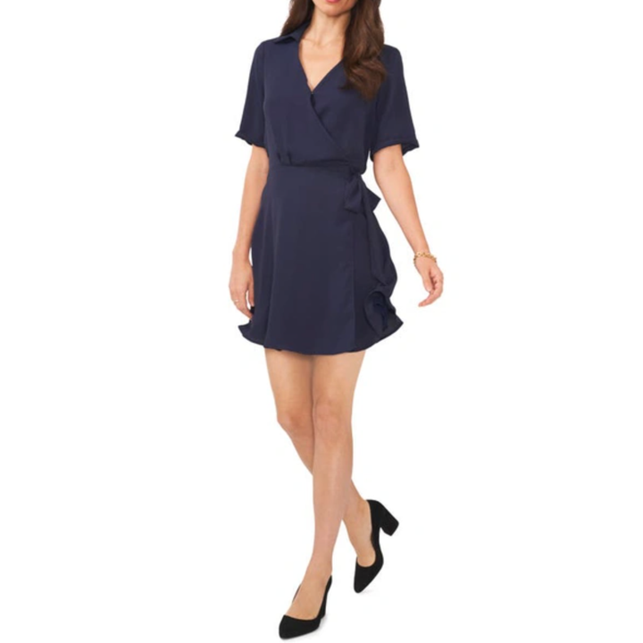 Vince Camuto Collared V-neck Short Sleeve Wrap Dress