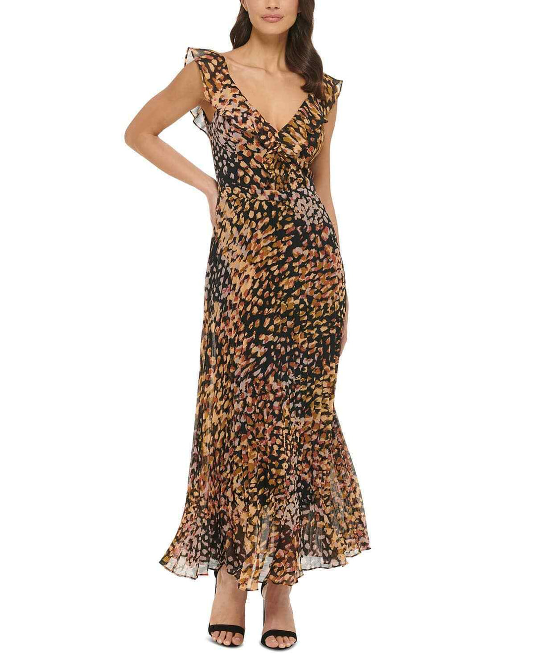 GUESS Printed Ruffled Maxi Dress