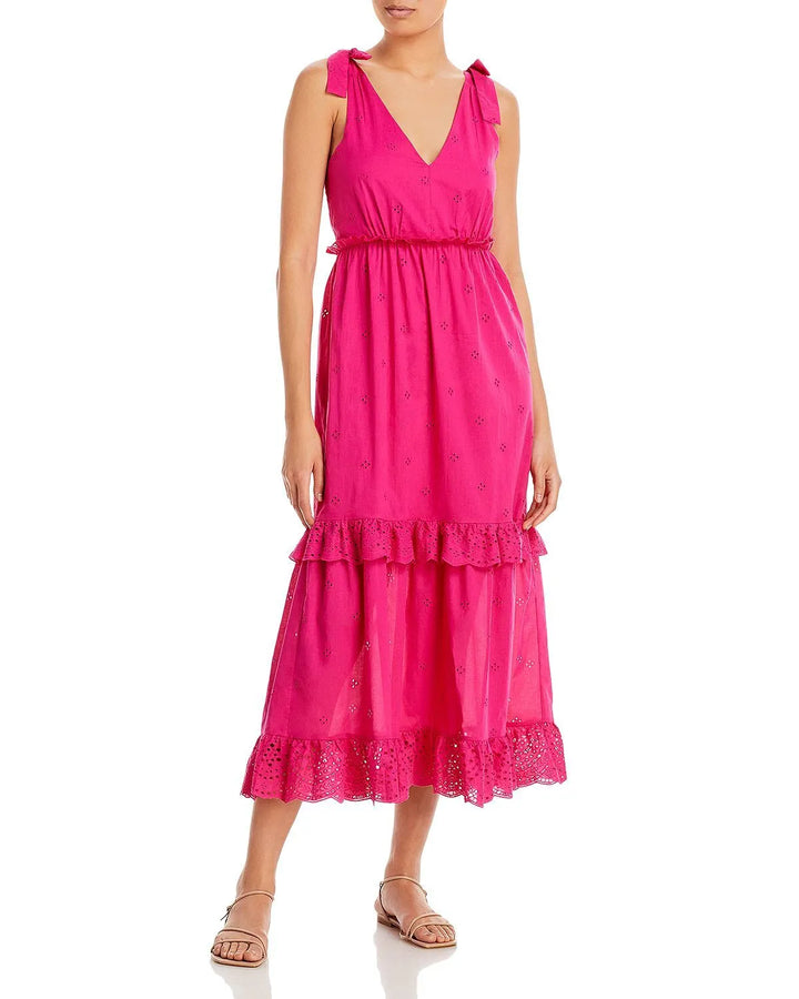 AQUA Smocked Eyelet Midi Dress