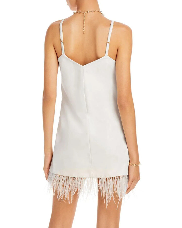AQUA Feather Trim Vegan Leather Slip Dress