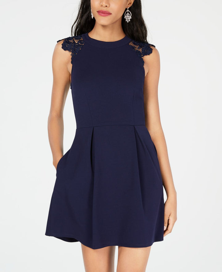 Speechless Juniors’ Lace-Contrast Fit & Flare Dress