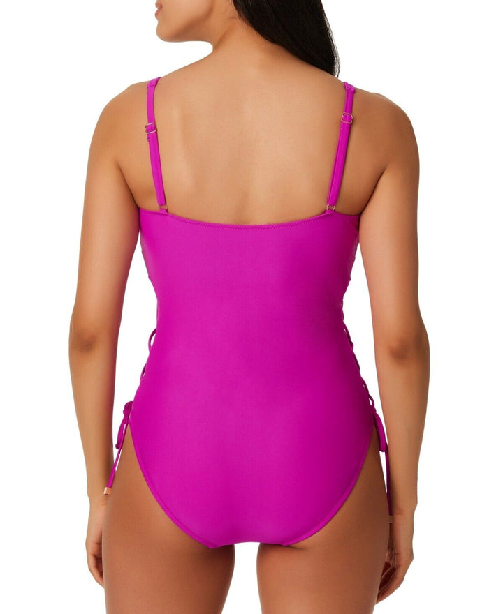 Bar III Summer Solids Lace-Up One-Piece Swimsuit