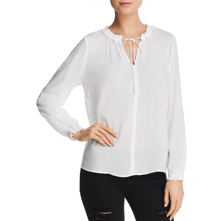 Velvet by Graham & Spencer Samantha Bishop Sleeve Split Neck Blouse