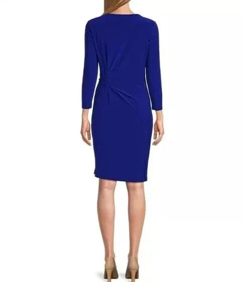 Kasper Petite Boat-Neckline Side-Tie Faux-Wrap Shift Dress