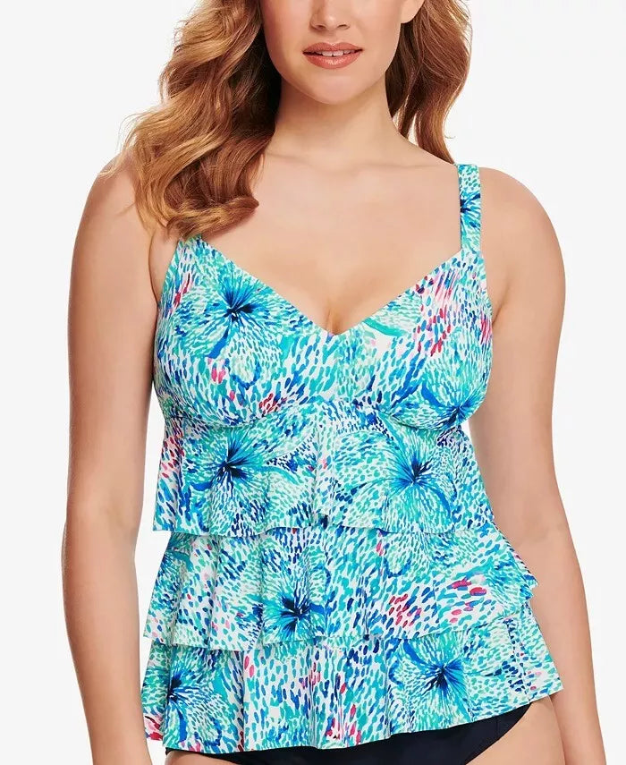 Swim Solutions Printed Triple Tier Tankini Top