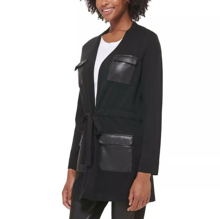 Calvin Klein Faux Leather Pocket Cardigan