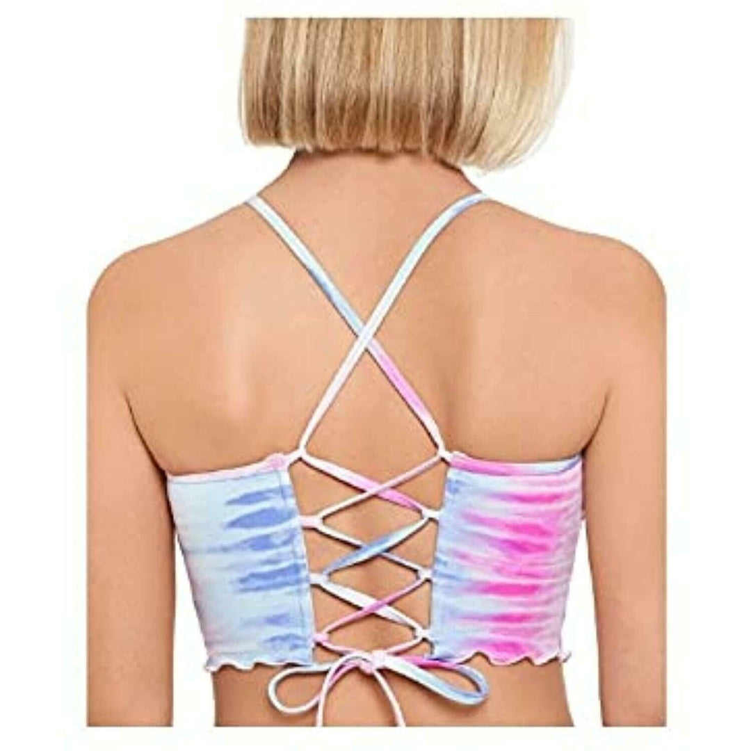 Salt + Cove Juniors' Lace-Up-Back High-Neck Swim Top