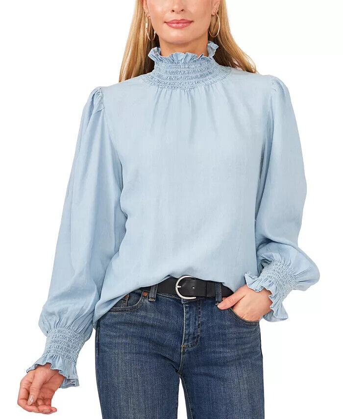 Vince Camuto Smocked-Neck Top