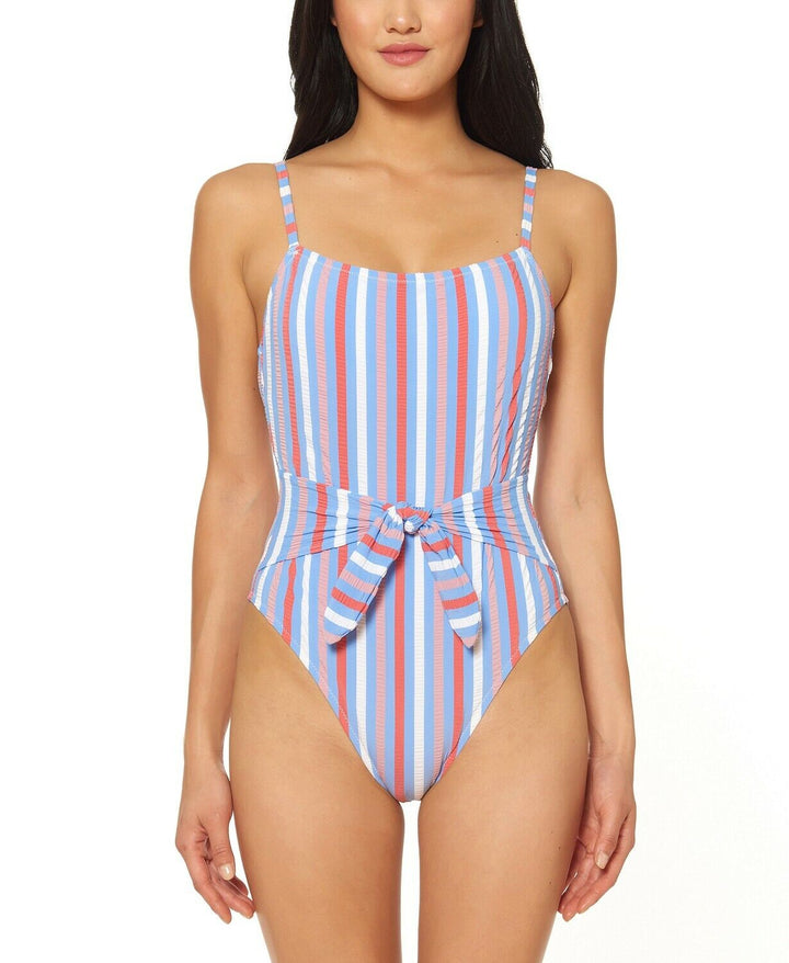 Jessica Simpson Miami Stripe Tie-Waist 1pc. Swimsuit