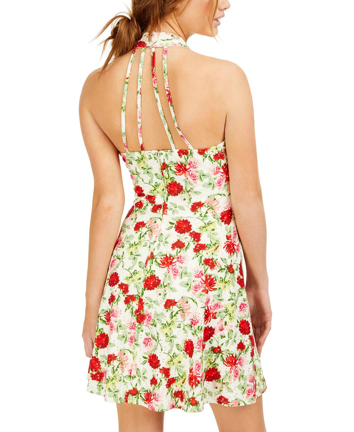 Teeze Me Juniors' Floral-Print Eyelet Halter Dress