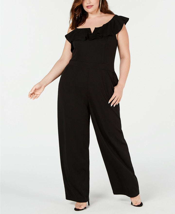 Teeze Me Plus Size One-Shoulder Ruffle Jumpsuit