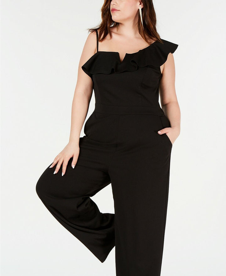 Teeze Me Plus Size One-Shoulder Ruffle Jumpsuit