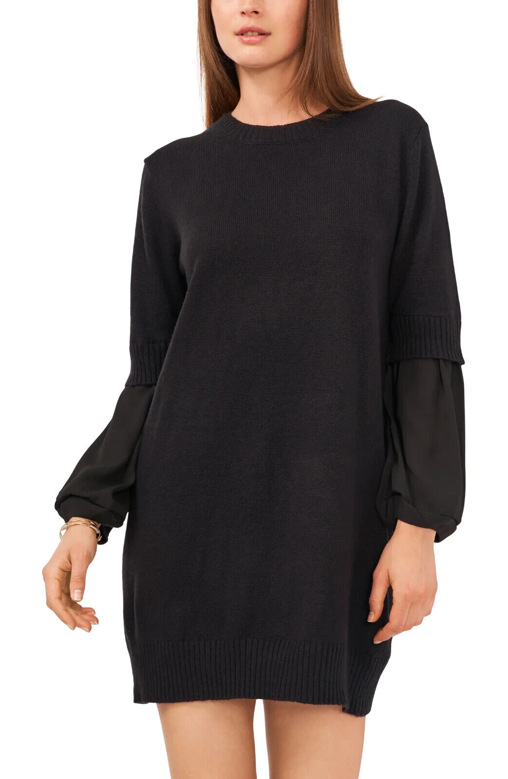 VINCE CAMUTO Layered Mixed Media Sweater Dress