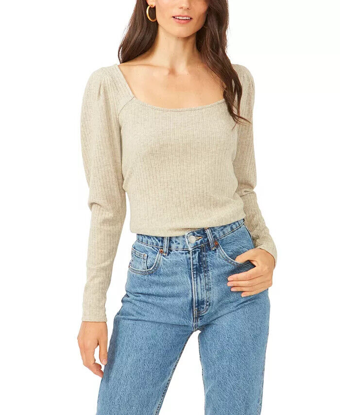 1.STATE Puff Square Neck Back Keyhole Top