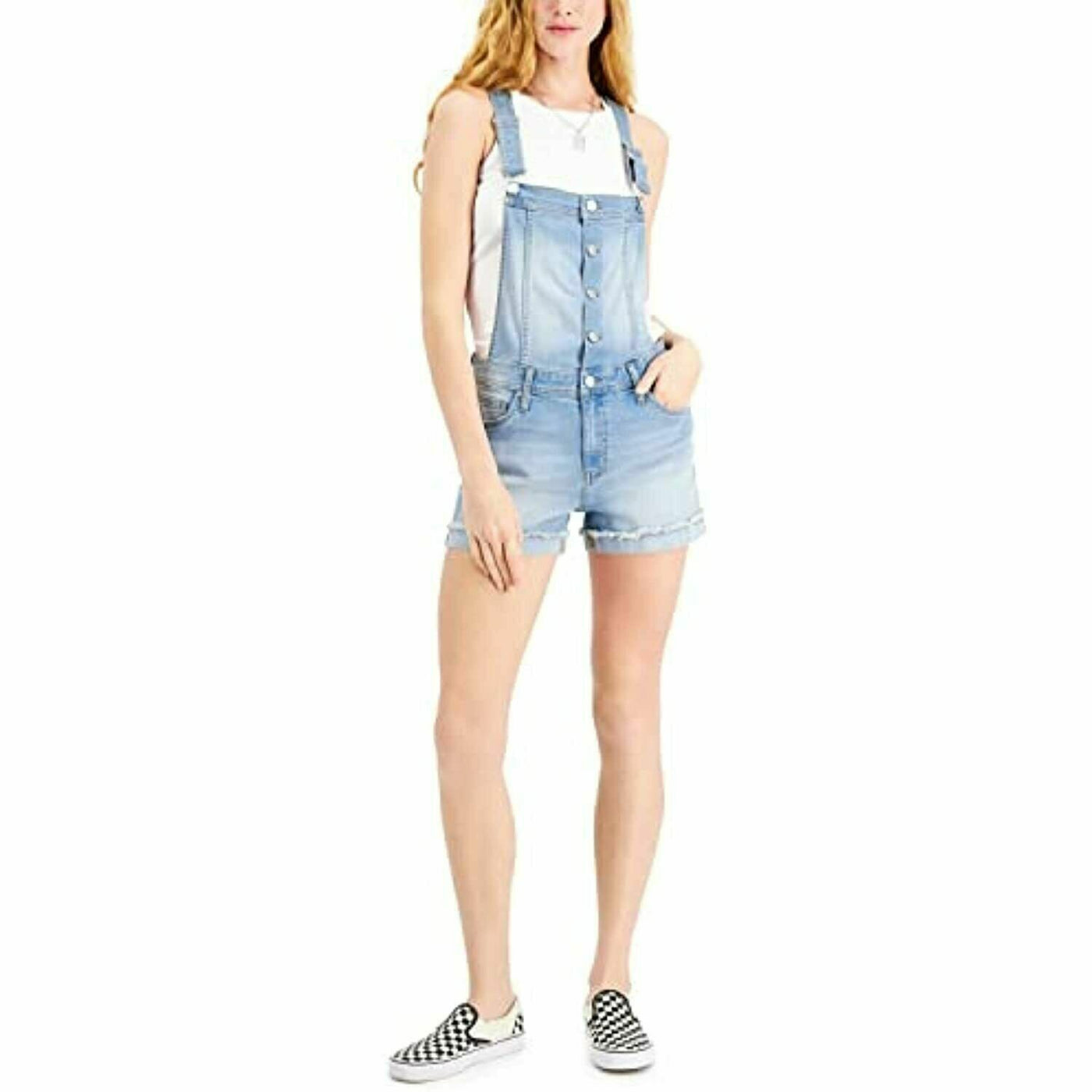 Celebrity Pink Juniors Rolled-Cuff Jean Short Overalls