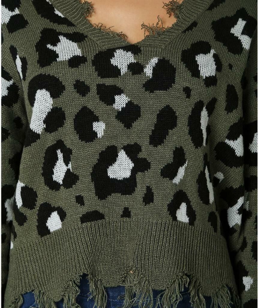 Polly & Esther Juniors' Destructed Animal-Print Sweater