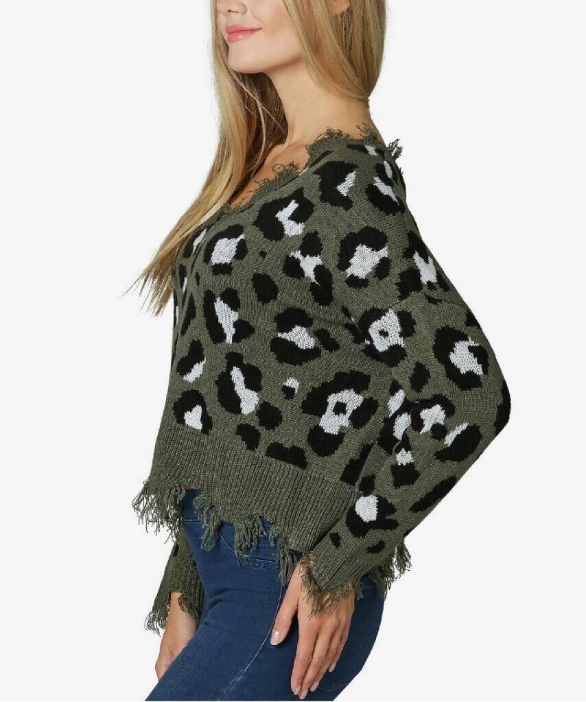 Polly & Esther Juniors' Destructed Animal-Print Sweater