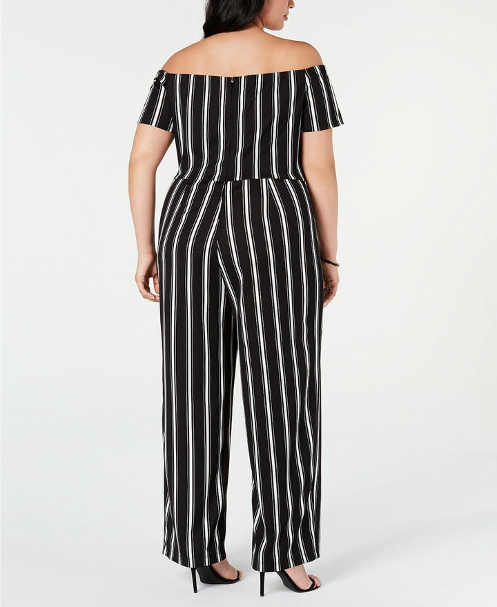 Teeze Me Trendy Plus Size 24 Striped Off-The-Shoulder Jumpsuit