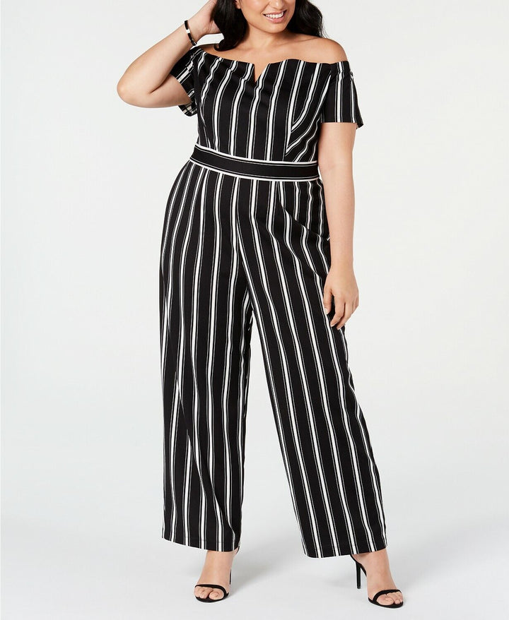 Teeze Me Trendy Plus Size 24 Striped Off-The-Shoulder Jumpsuit