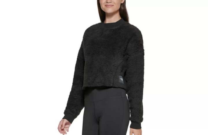 Calvin Klein Performance Faux-Sherpa Cropped Pullover Top