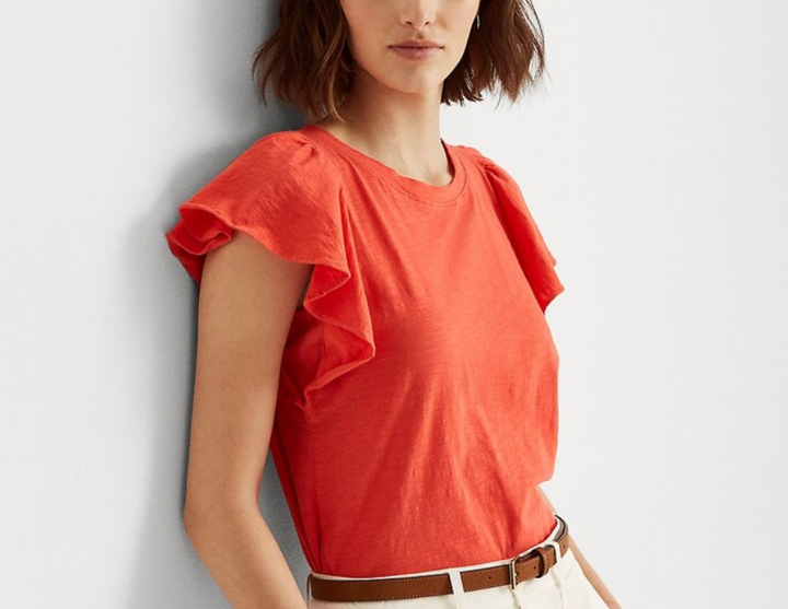 Ralph Lauren Ruffle-Sleeve Slub Jersey Tee