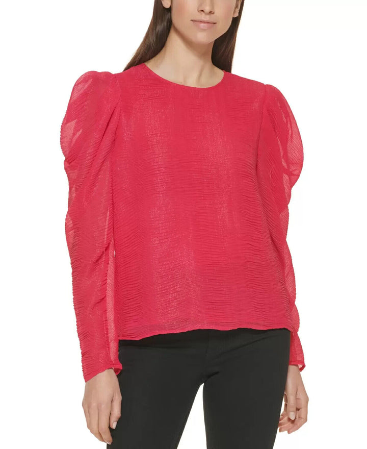 Calvin Klein Long Sleeve Puff Shoulder Chiffon Blouse