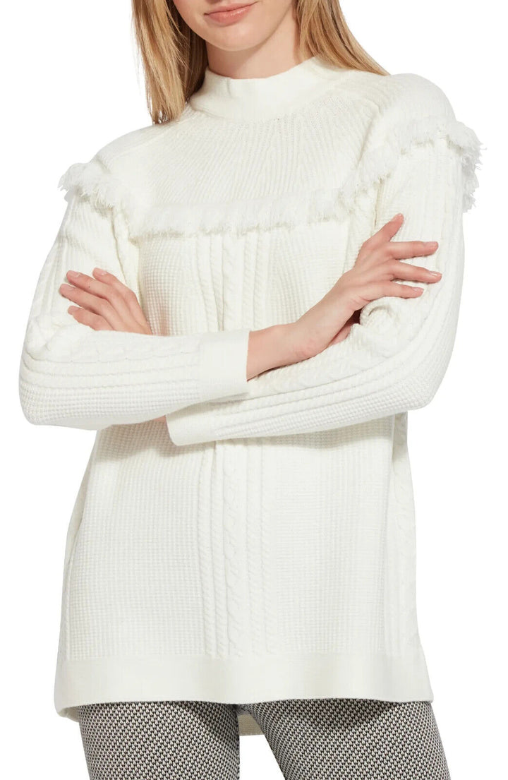 LYSSÉ Getaway Fringe Funnel Neck Sweater