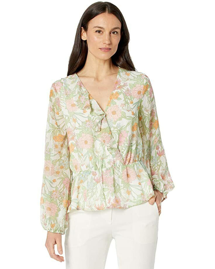 Vince Camuto Long Sleeve Ruffled Garden Wrap Blouse