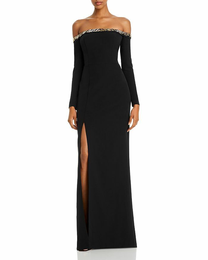 Aidan Mattox Embellished Off-the-Shoulder Gown