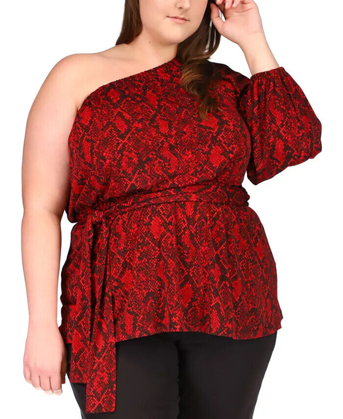 Michael Kors Plus Size Animal-Print One-Shoulder Top