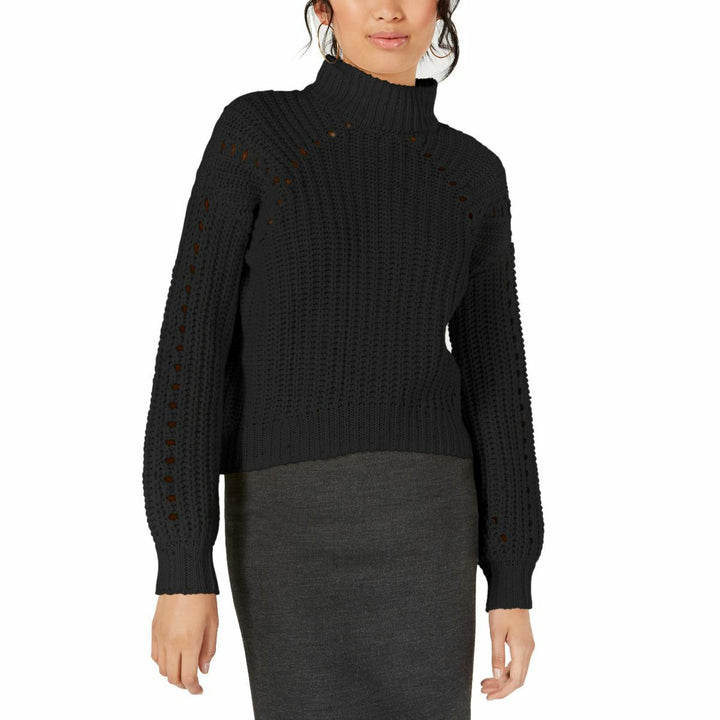 Embossed Chunky Mock-Neck Sweater High-Low