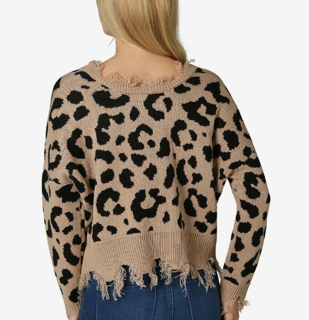 Polly & Esther Juniors' Destructed Animal-Print Sweater