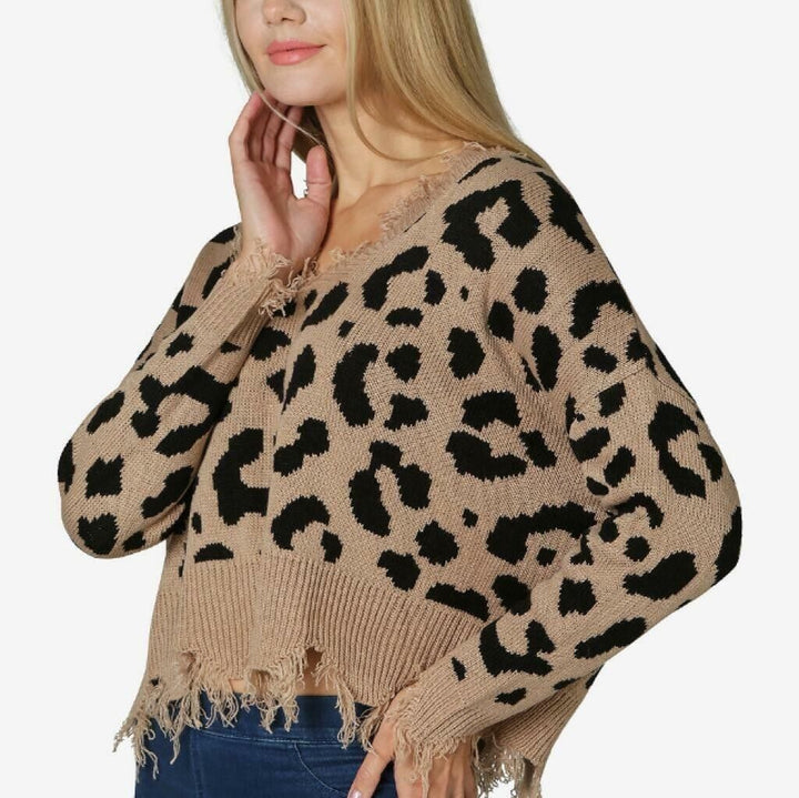 Polly & Esther Juniors' Destructed Animal-Print Sweater